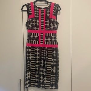 BCBG Maxazria black, white and hot pink shift style dress